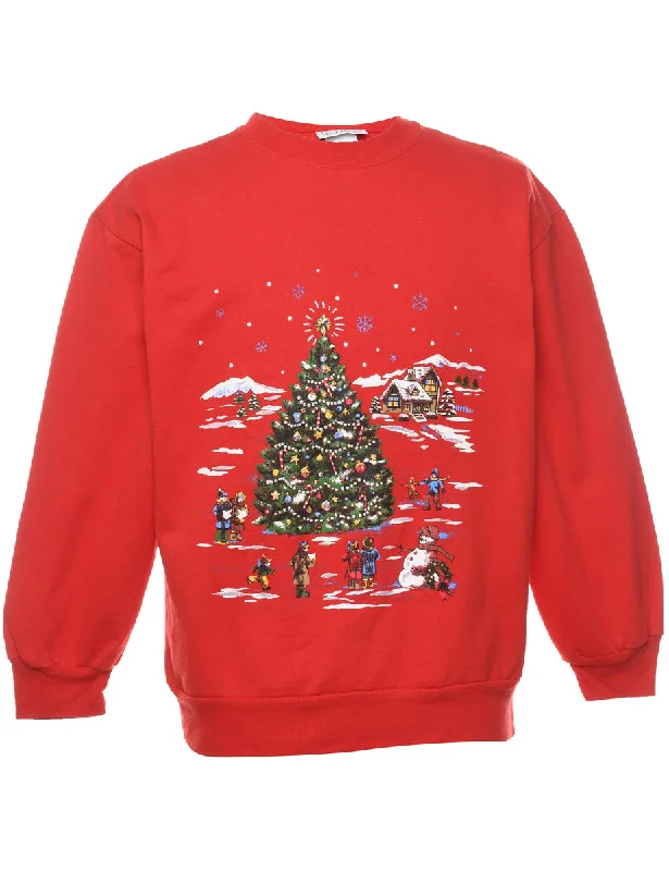 Christmas Tree Print Sweatshirt - L