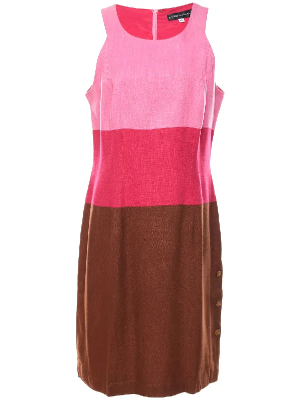 Colour Block Brown & Pink Contrast Dress - M