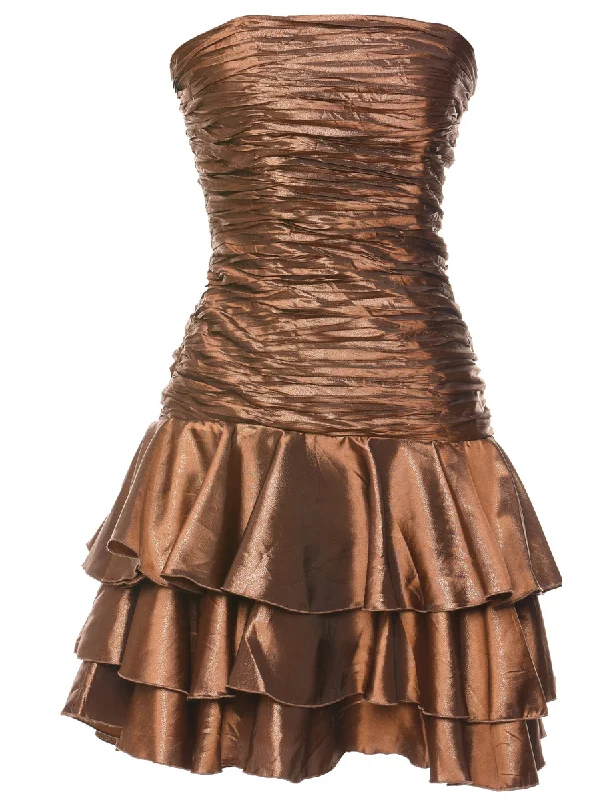 Copper Ruched 1980s Evening Dress - M