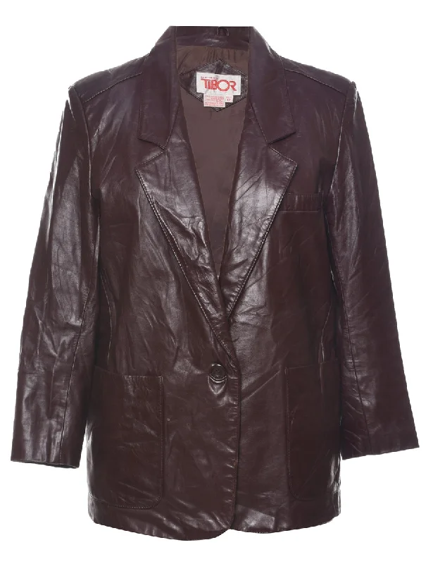 Dark Brown Leather Jacket - L