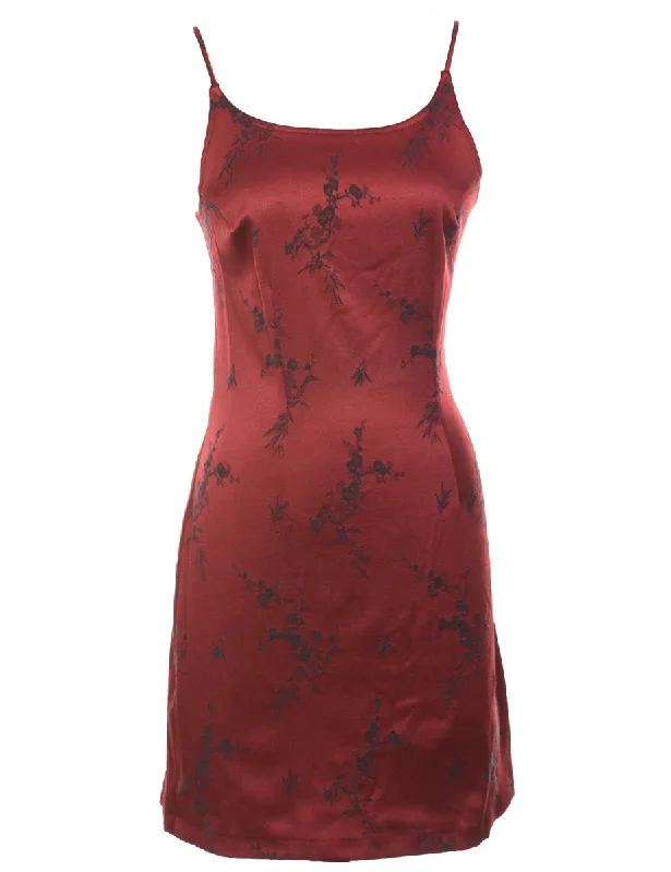 Ditsy Floral Maroon 1990s Mini Evening Dress - S