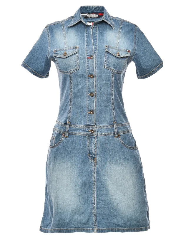 Faded Wash Tommy Hilfiger 1990s Denim Dress - M