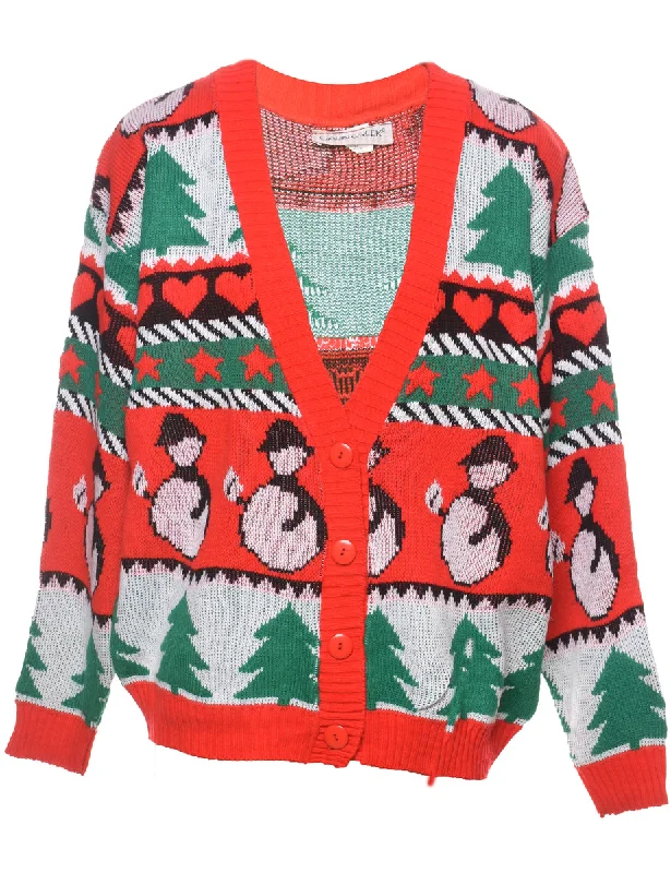 Festive Print Christmas Cardigan - L