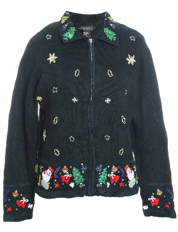 Festive Print Christmas Cardigan - L