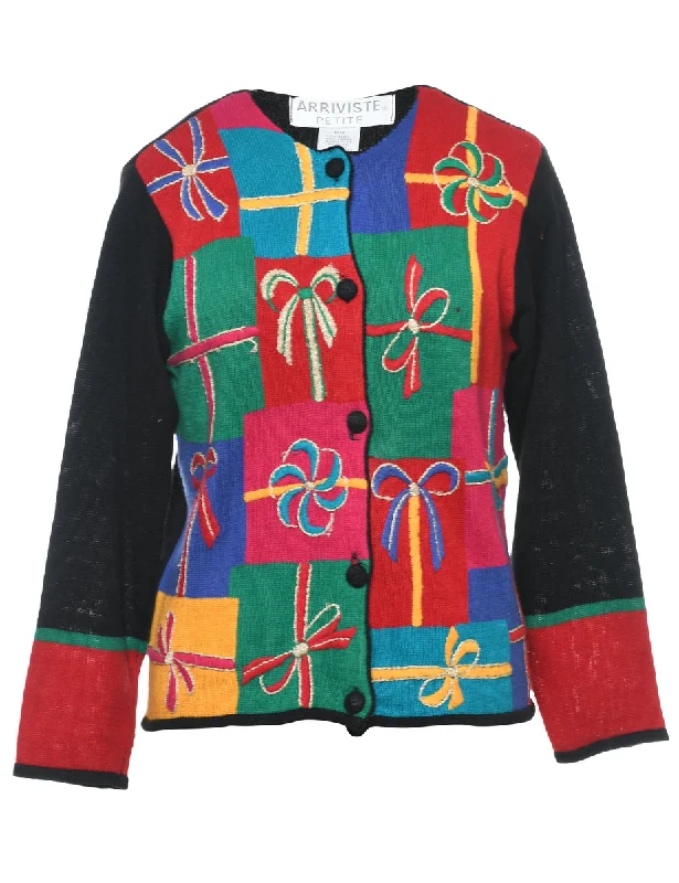 Festive Print Christmas Cardigan - M