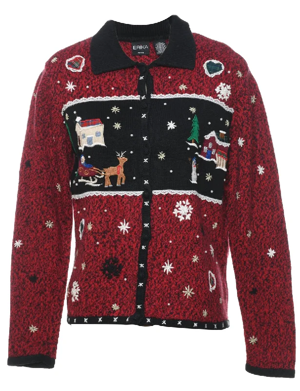 Festive Print Christmas Cardigan - M