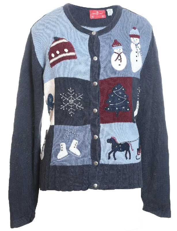 Festive Print Christmas Cardigan - M