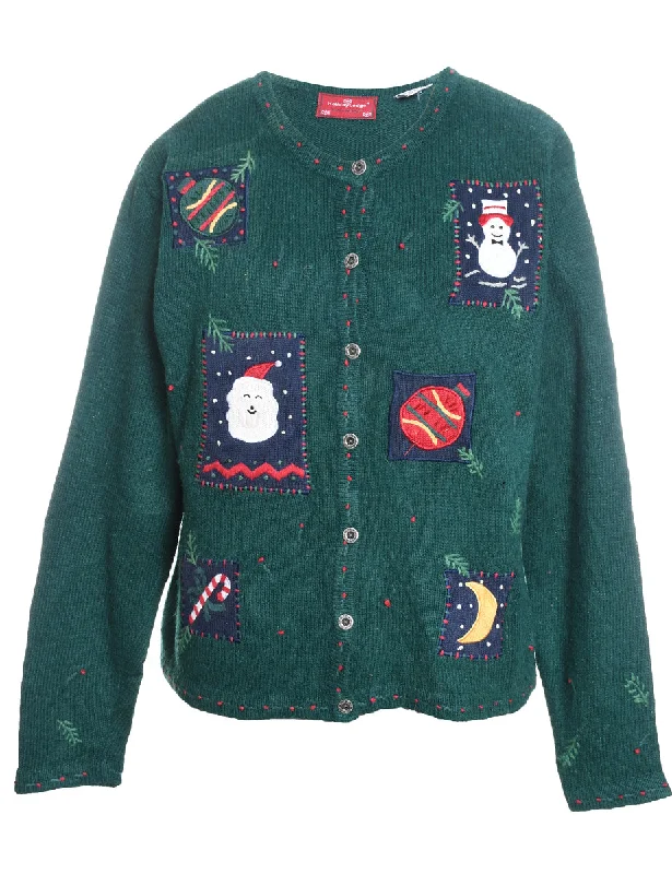 Festive Print Christmas Cardigan - M