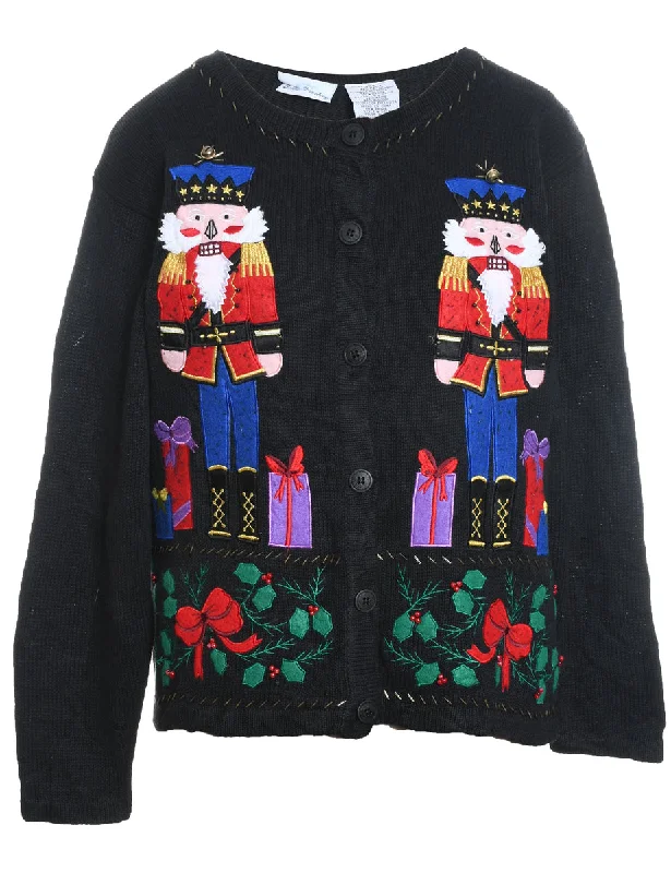 Festive Print Christmas Cardigan - S